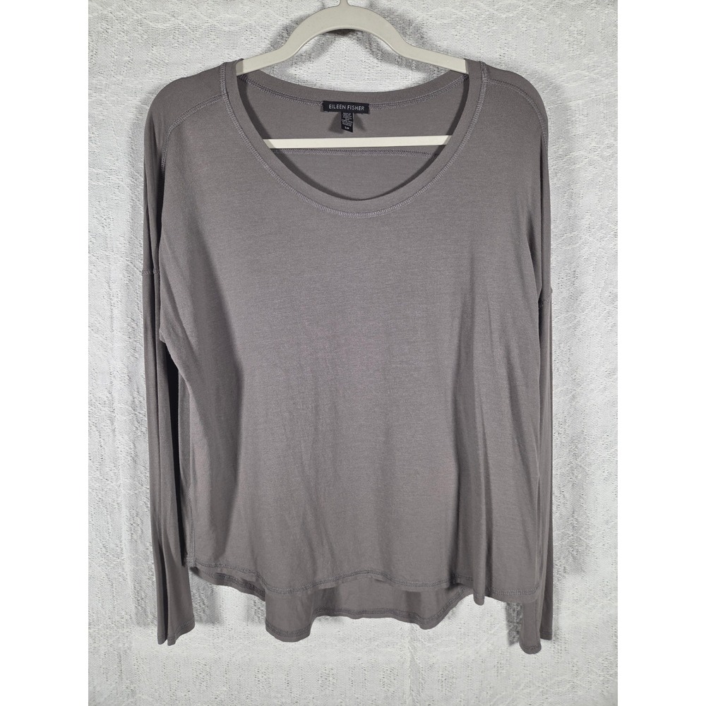 Eileen Fisher Womens Grey Viscose Lycra Long Sleeve Scoop Neck Boxy Top Size S - Picture 1 of 7